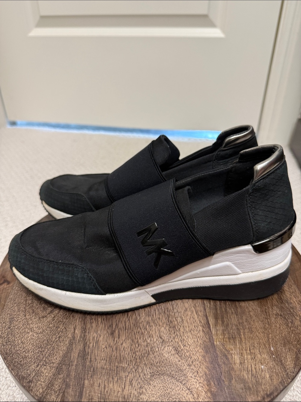 Michael Kors Black Slip-On Sneakers with Metallic Gold Heel